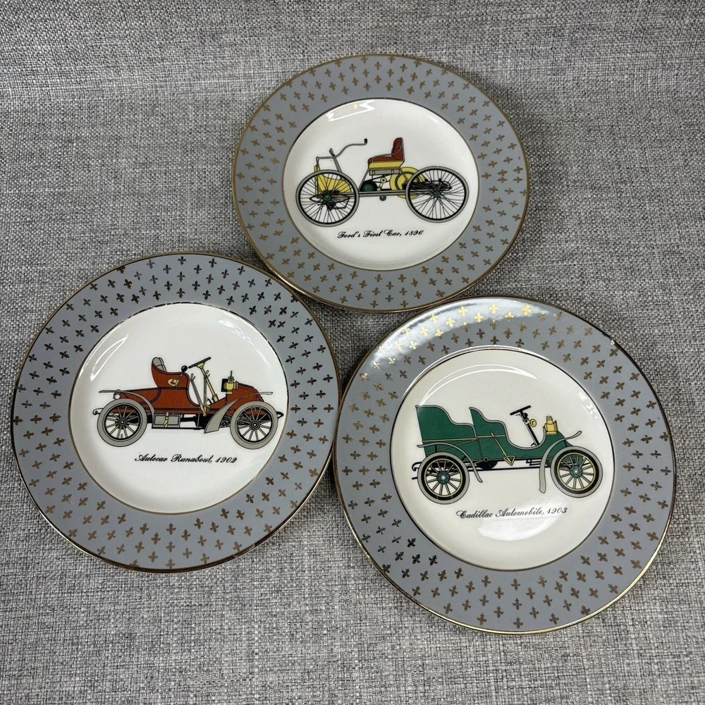 Cavalier‎ Eggshell Karol China Antique Car Plates Fleur de Lis 22K Gold Set of 3